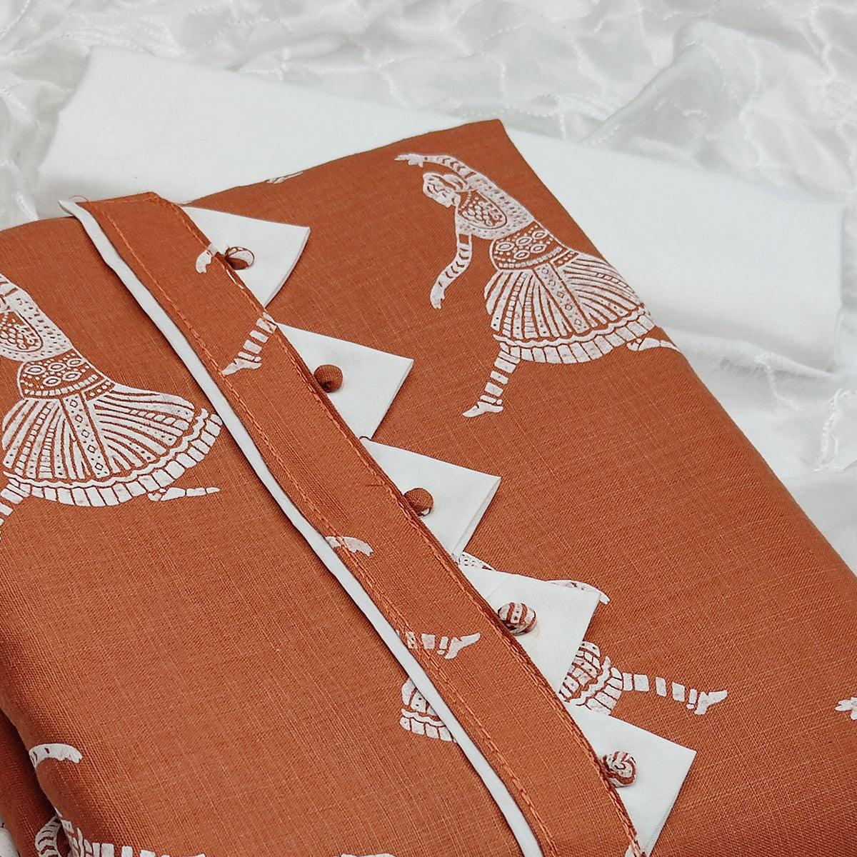 Brown Printed Pure Cotton Dress Material