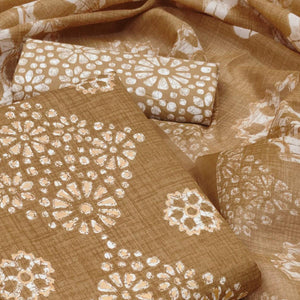 Brown Printed Pure Cotton Dress Material