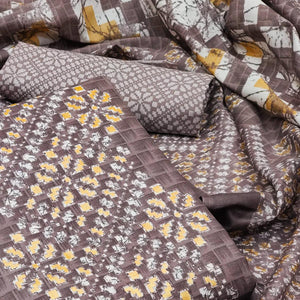 Brown Printed Pure Cotton Dress Material