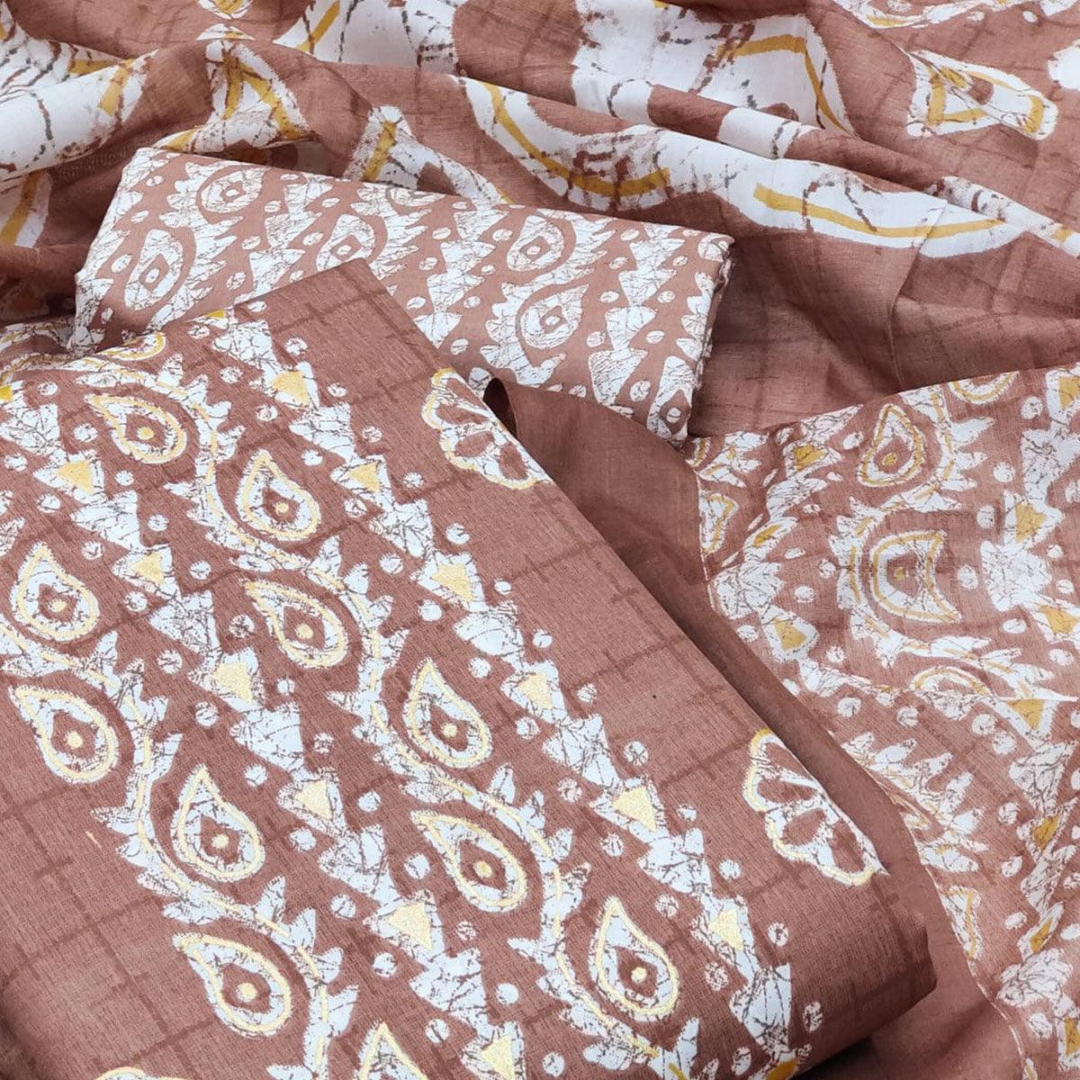 Brown Printed Pure Cotton Dress Material
