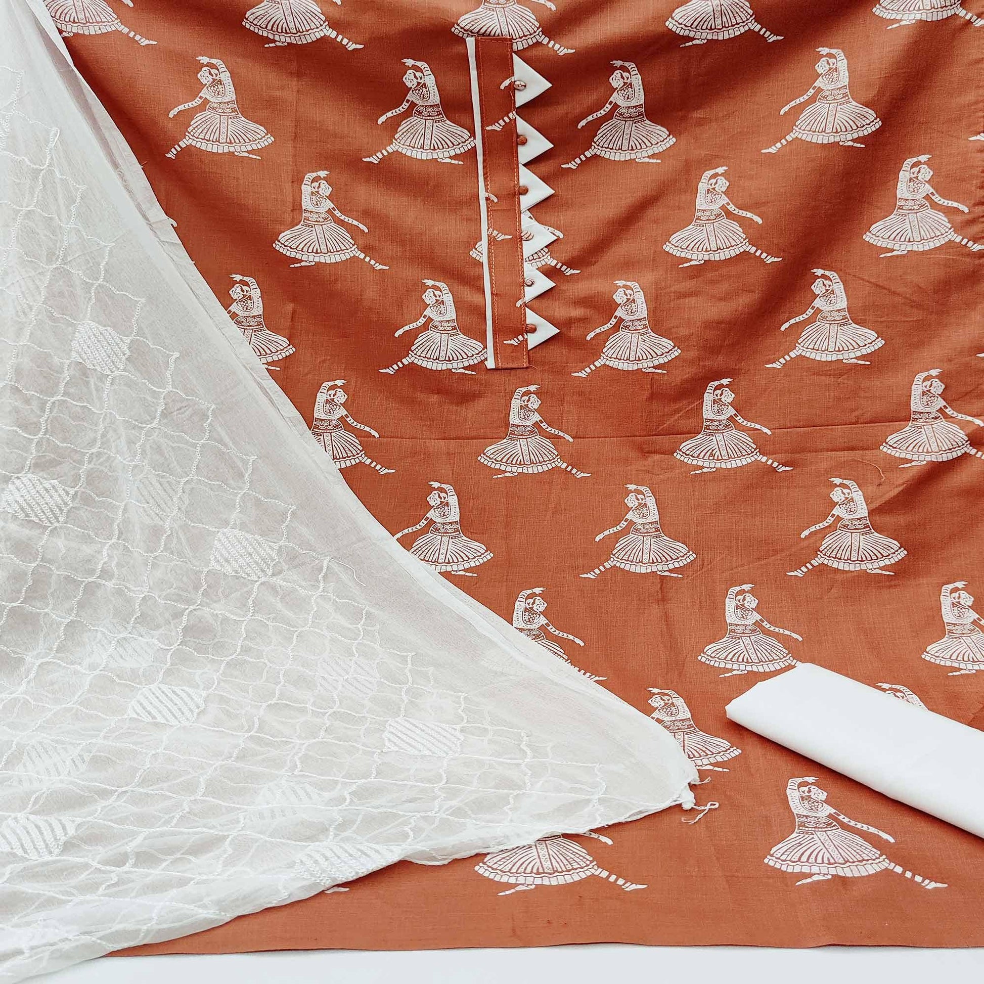 Brown Printed Pure Cotton Dress Material