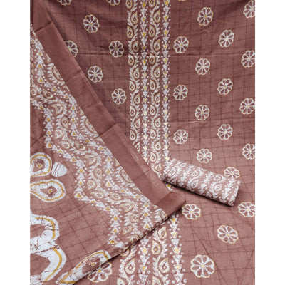 Brown Printed Pure Cotton Dress Material