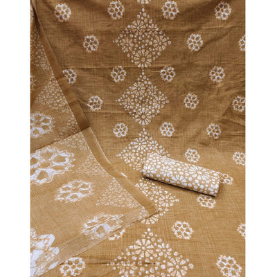 Brown Printed Pure Cotton Dress Material
