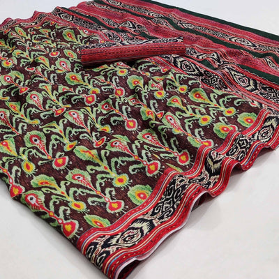 Brown Printed Pure Cotton Saree