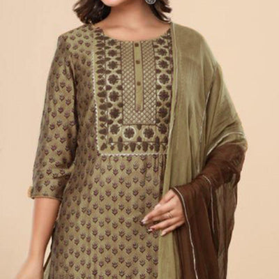 Brown Printed Pure Cotton Sharara Suit