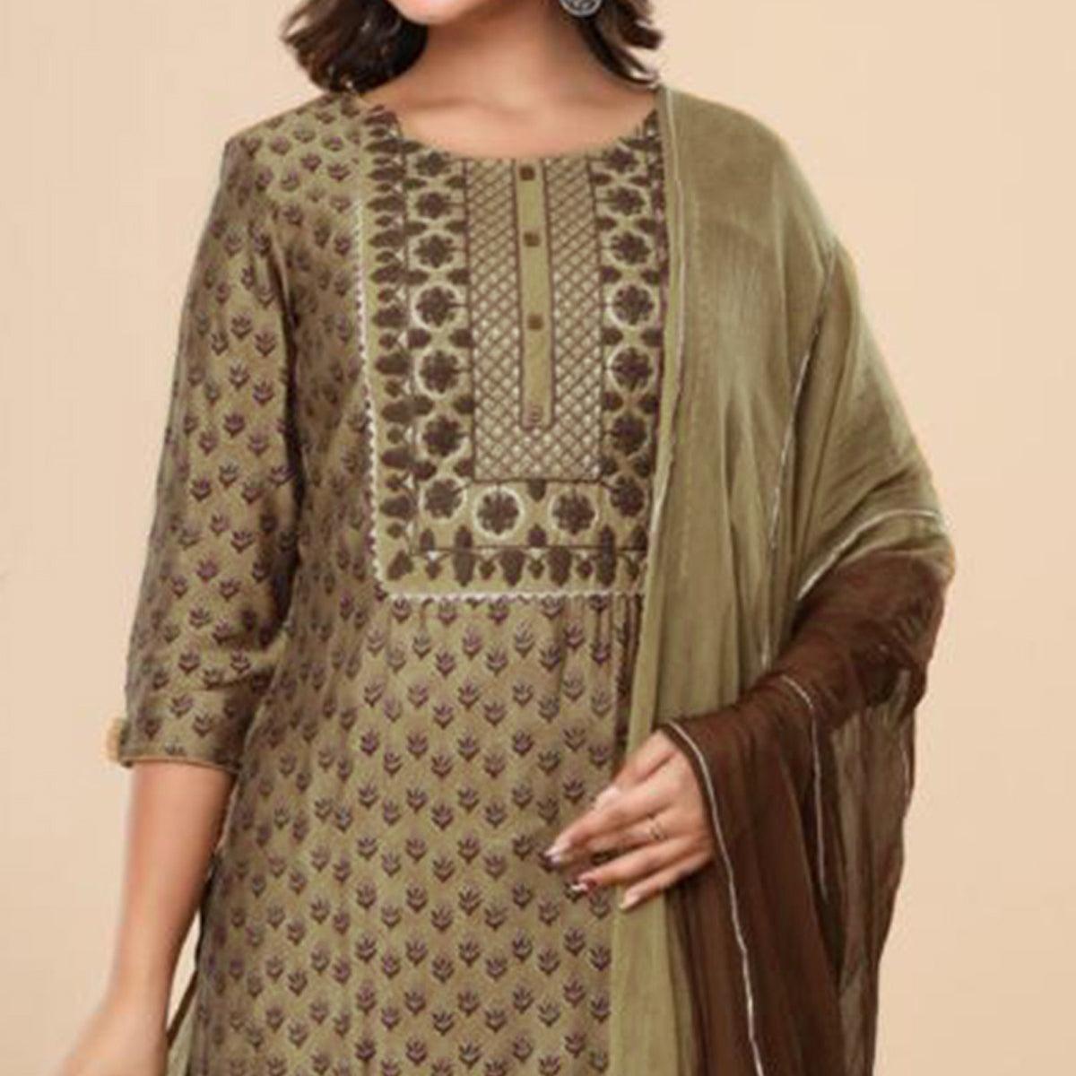 Brown Printed Pure Cotton Sharara Suit