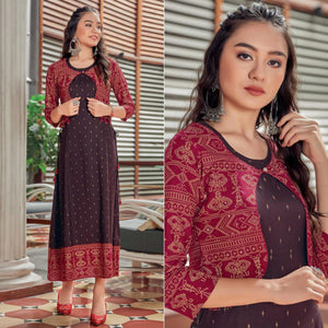 Brown Printed Rayon Anarkali Kurti