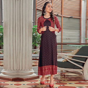 Brown Printed Rayon Anarkali Kurti