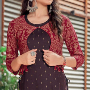Brown Printed Rayon Anarkali Kurti