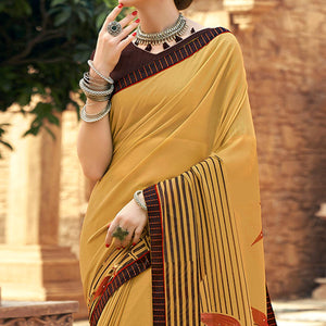 Brown Printed-Sequins Work Georgette Saree