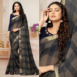 Brown Printed With Woven Border Georgette Saree