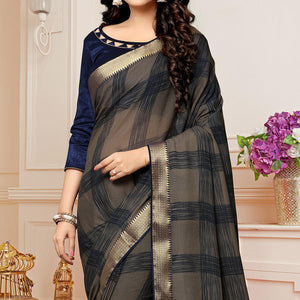 Brown Printed With Woven Border Georgette Saree