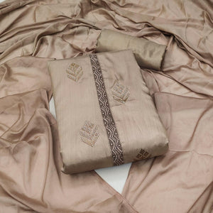 Brown Sequins Embroidered Art Silk Dress Material