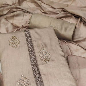 Brown Sequins Embroidered Art Silk Dress Material