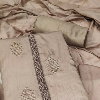Brown Sequins Embroidered Art Silk Dress Material