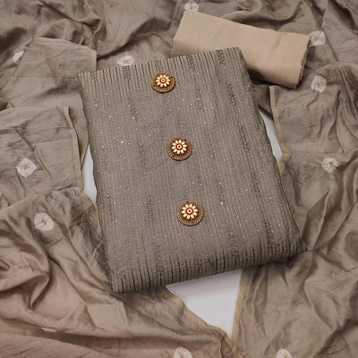 Brown Sequins Embroidered Chanderi Dress Material