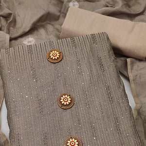 Brown Sequins Embroidered Chanderi Dress Material