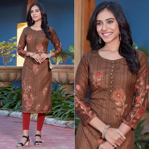Brown Sequins Embroidered Cotton Silk Kurti