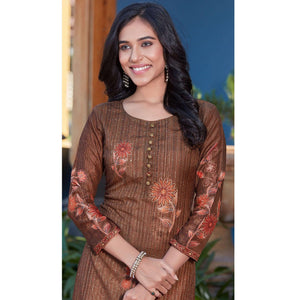 Brown Sequins Embroidered Cotton Silk Kurti