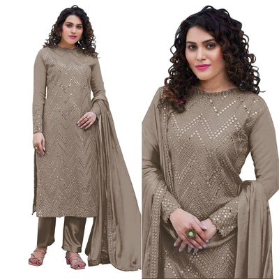 Brown Sequins Embroidered Georgette Suit