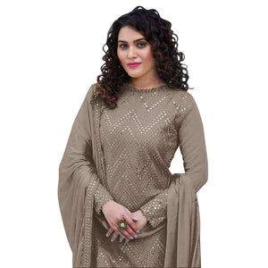 Brown Sequins Embroidered Georgette Suit