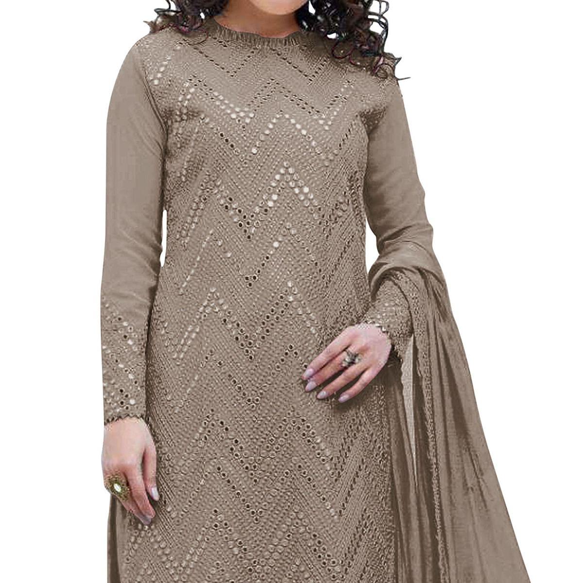 Brown Sequins Embroidered Georgette Suit