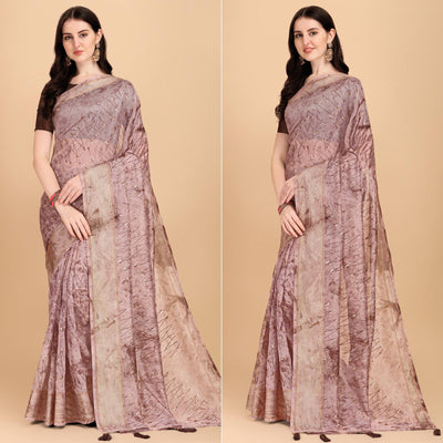 Brown Sequins Embroidered Organza Saree