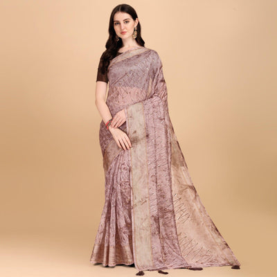Brown Sequins Embroidered Organza Saree