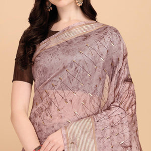 Brown Sequins Embroidered Organza Saree