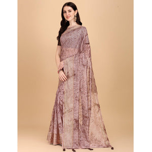 Brown Sequins Embroidered Organza Saree