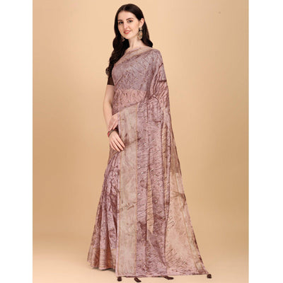 Brown Sequins Embroidered Organza Saree