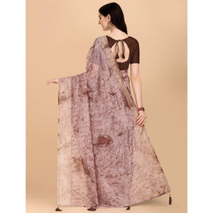 Brown Sequins Embroidered Organza Saree