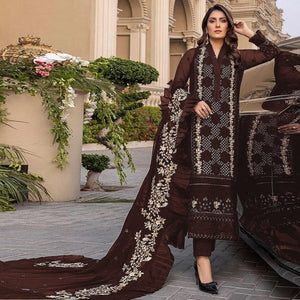 Brown Sequins With Floral Embroidered Georgette Pakistani Suit