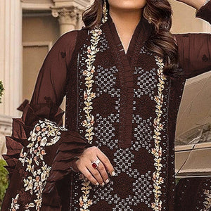 Brown Sequins With Floral Embroidered Georgette Pakistani Suit