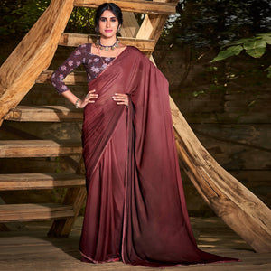 Brown Solid Chiffon Saree