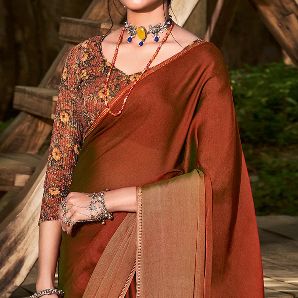 Brown Solid Chiffon Saree