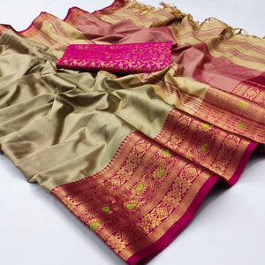 Brown Solid Cotton Silk Saree