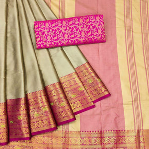 Brown Solid Cotton Silk Saree