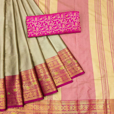 Brown Solid Cotton Silk Saree