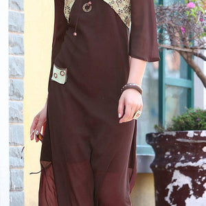 Brown Solid Georgette Kurti