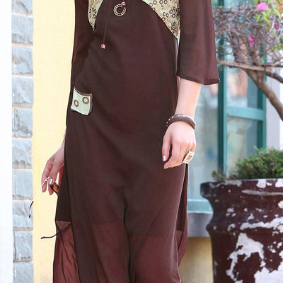 Brown Solid Georgette Kurti