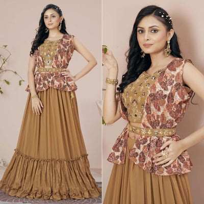 Brown Solid Georgette Lehenga Choli