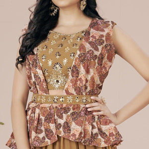 Brown Solid Georgette Lehenga Choli