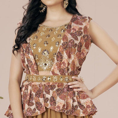 Brown Solid Georgette Lehenga Choli