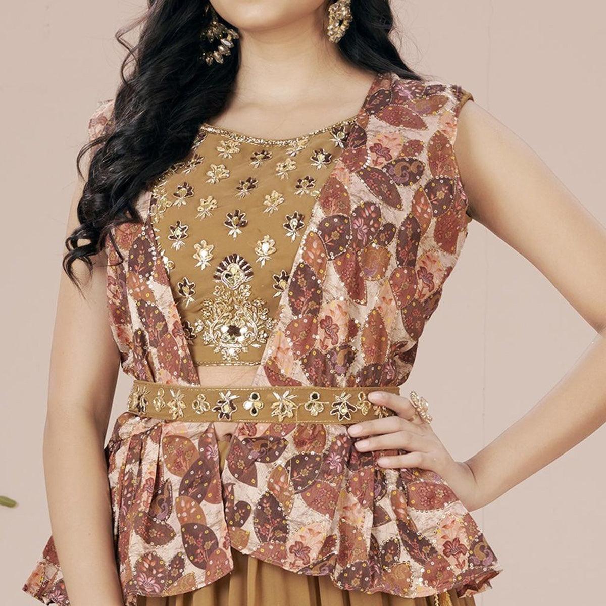 Brown Solid Georgette Lehenga Choli
