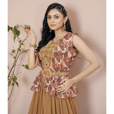 Brown Solid Georgette Lehenga Choli
