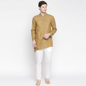 Brown Solid Pure Cotton Kurta With Asymmetric Hem