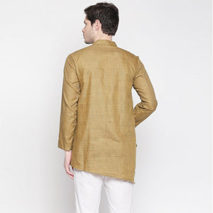 Brown Solid Pure Cotton Kurta With Asymmetric Hem