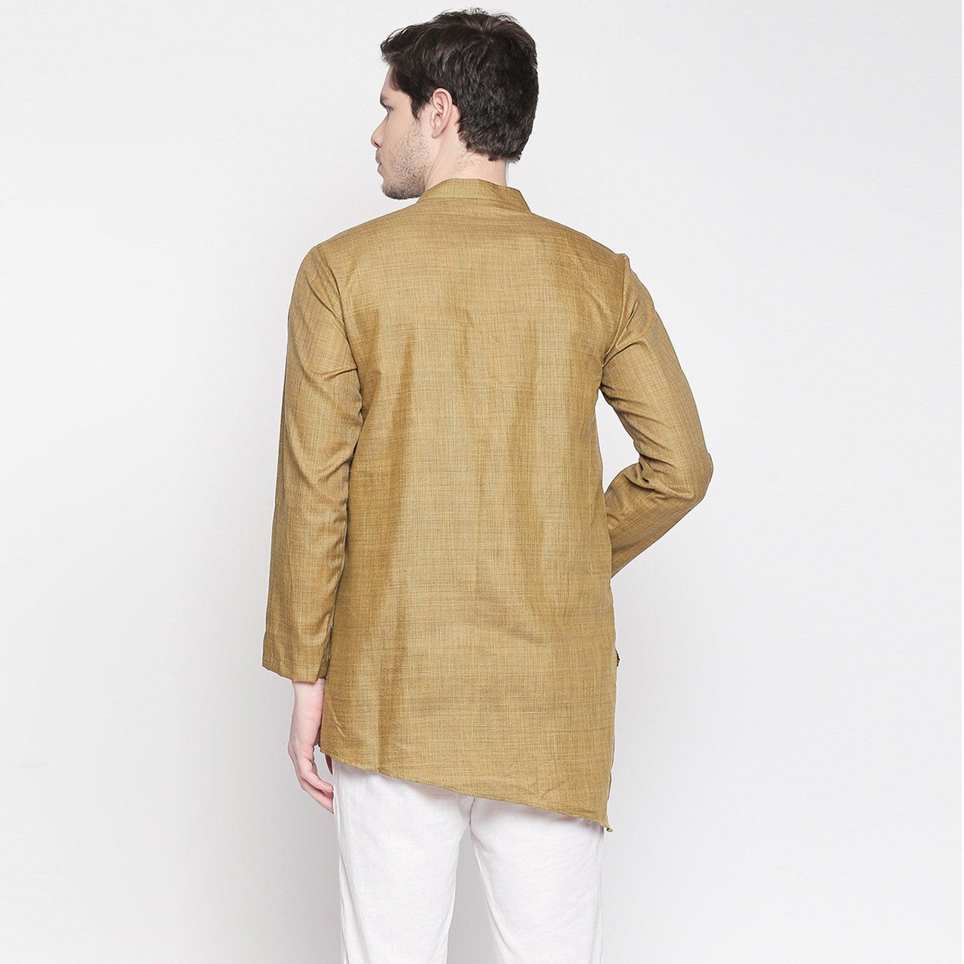 Brown Solid Pure Cotton Kurta With Asymmetric Hem