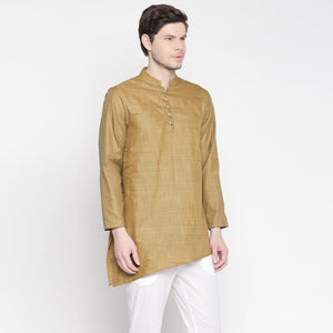 Brown Solid Pure Cotton Kurta With Asymmetric Hem